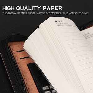 Planificador multifuncional A6 personalizable, tapa dura de cuero PU, encuadernación de hojas sueltas con ranura para tarjeta, calculadora, bolsa de diario con cremallera