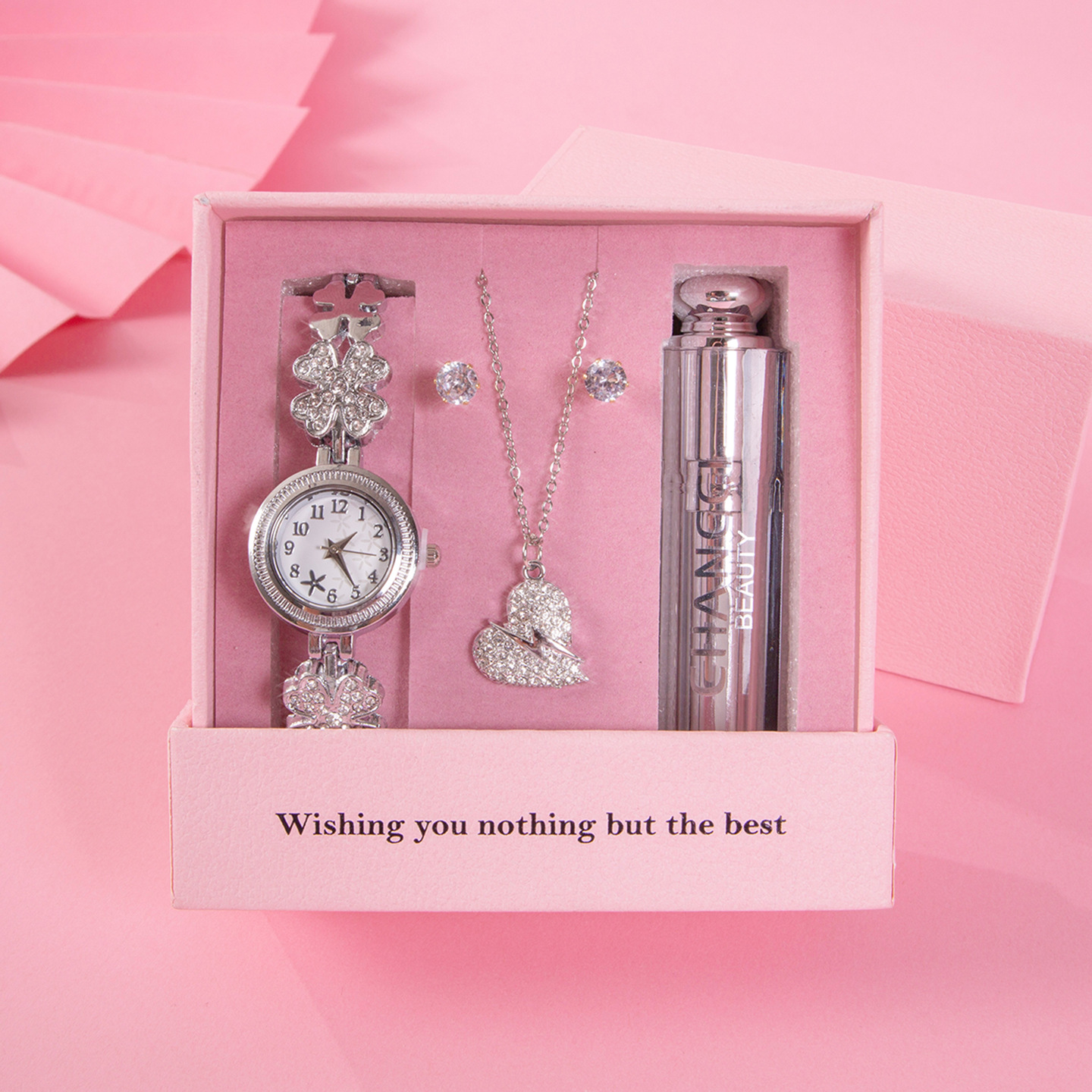 W3262-3 (Reloj, Collar, Pendientes, Lápiz labial)