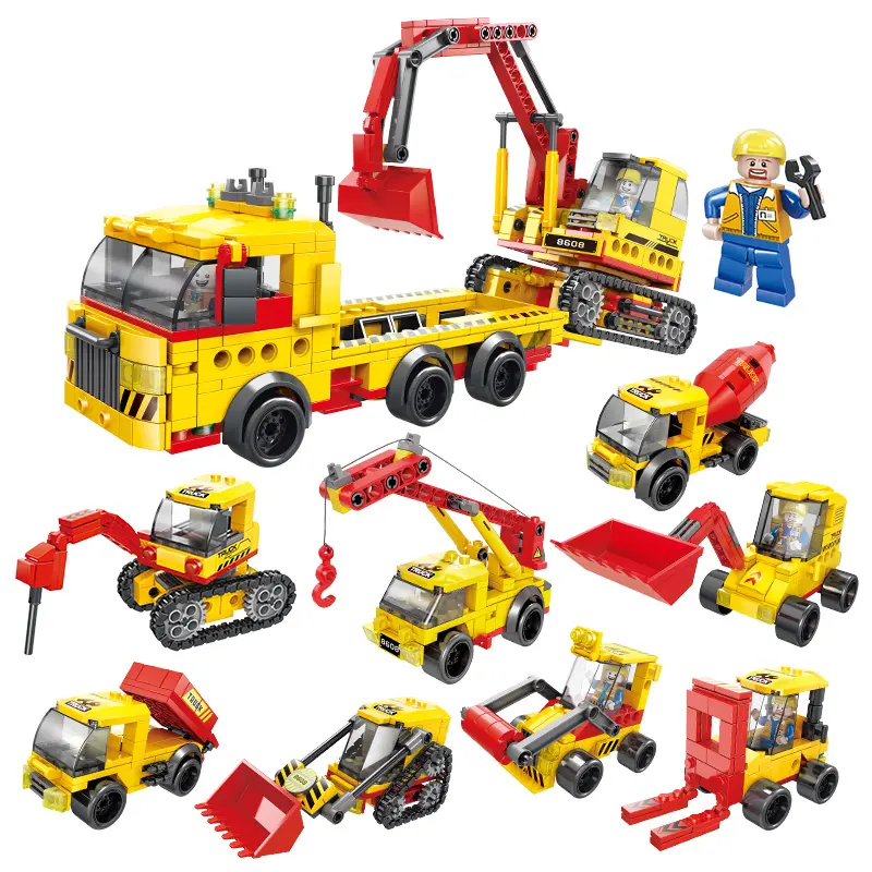 LELE fratello piccoli giocattoli in mattoni città costruzione camion gru escavatore carrello elevatore mattoncini giocattolo