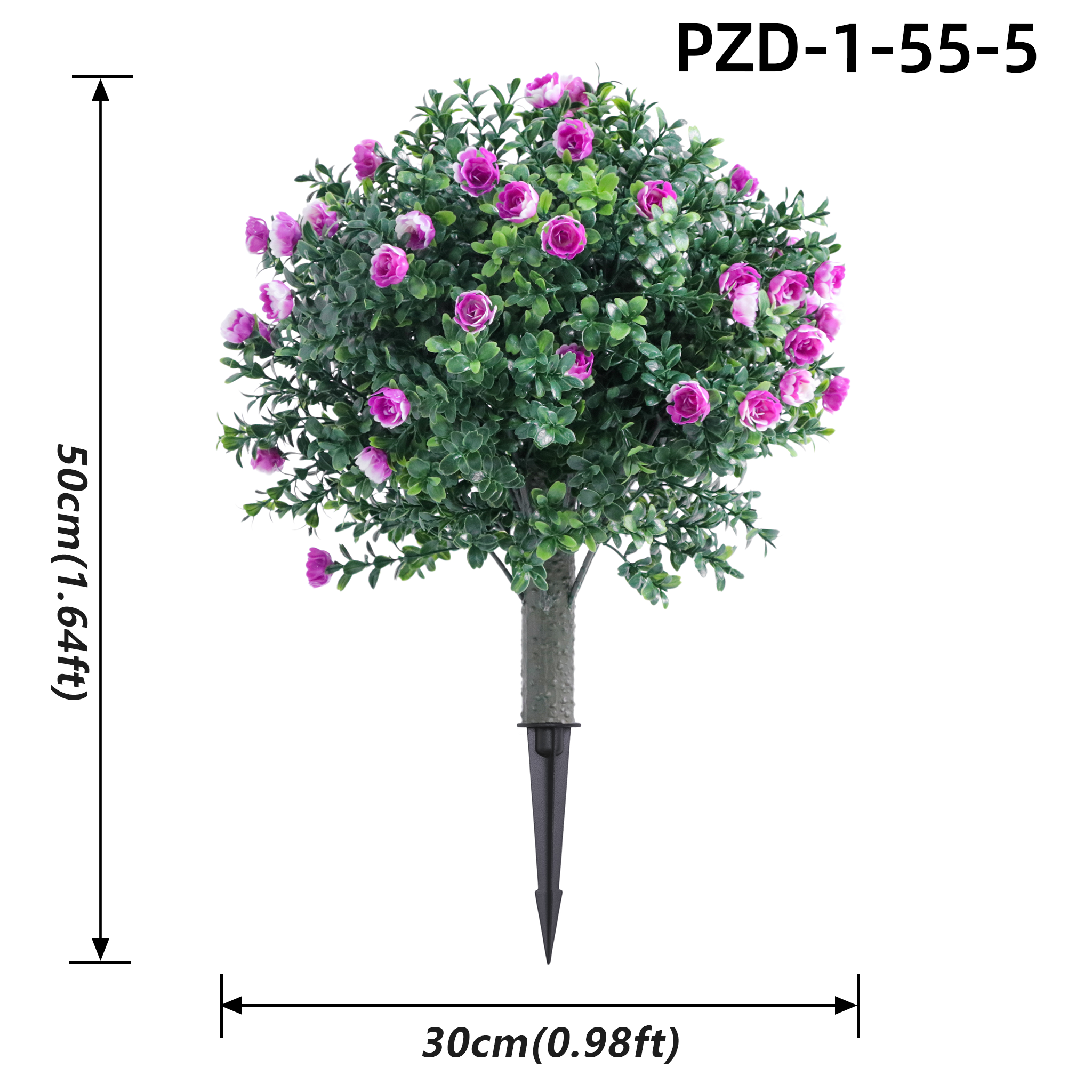 Purple Artificial Rose Small Topiary Ball With Ground Spike