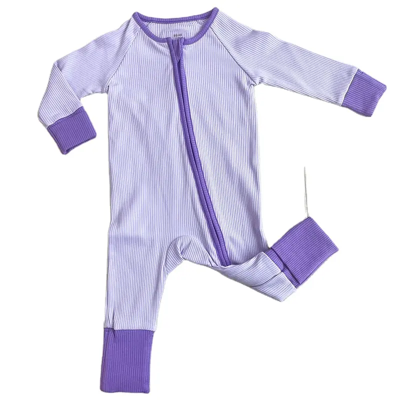 Abbigliamento per neonati neutro in maglia a coste polsini con cerniera a 2 vie dormiente tutina un pezzo neonato vestiti per bambine pigiama di bambù