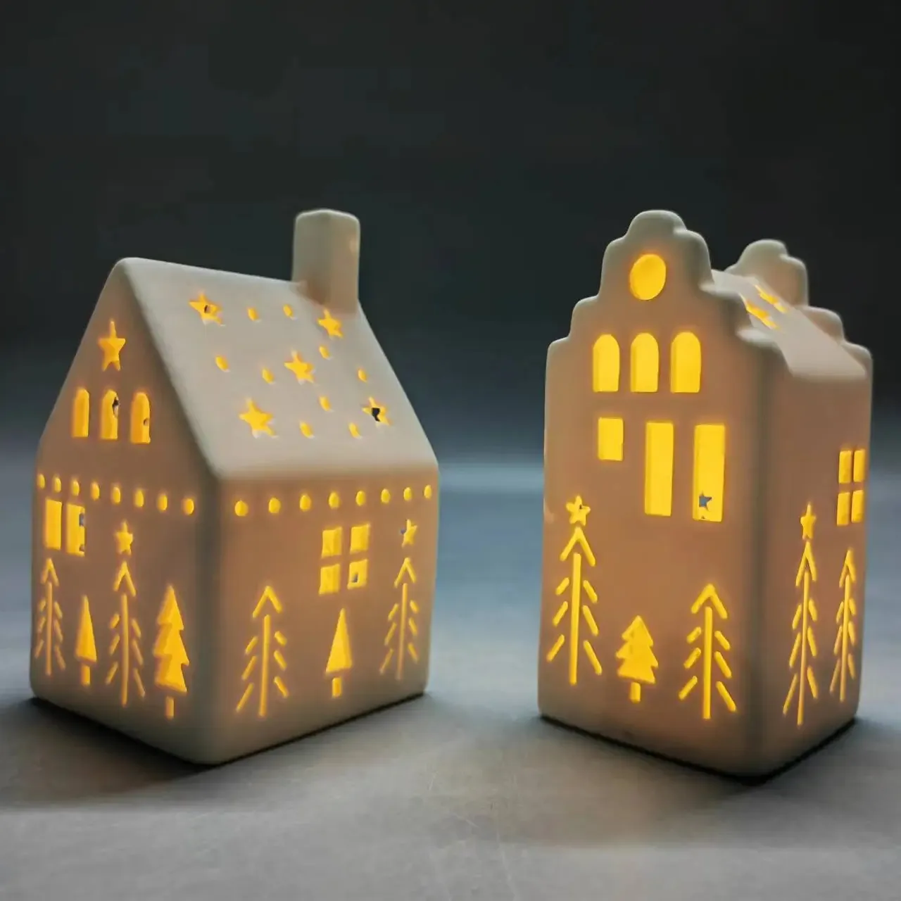 Otros adornos navideños suministros de decoración navideña linterna casa cerámica figura de cerámica