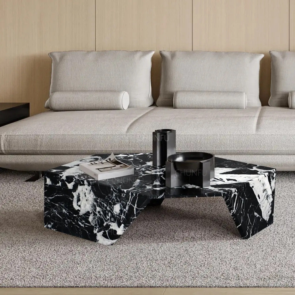 Mesa central minimalista italiana, muebles modernos para sala de estar, mesa de centro de mármol natural de forma irregular para el hogar