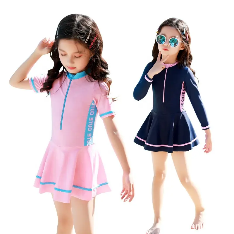 Traje de baño para niñas, ropa para niños, primavera y otoño, manga larga, moda, una pieza, traje de baño de princesa para niñas, vestido para niñas