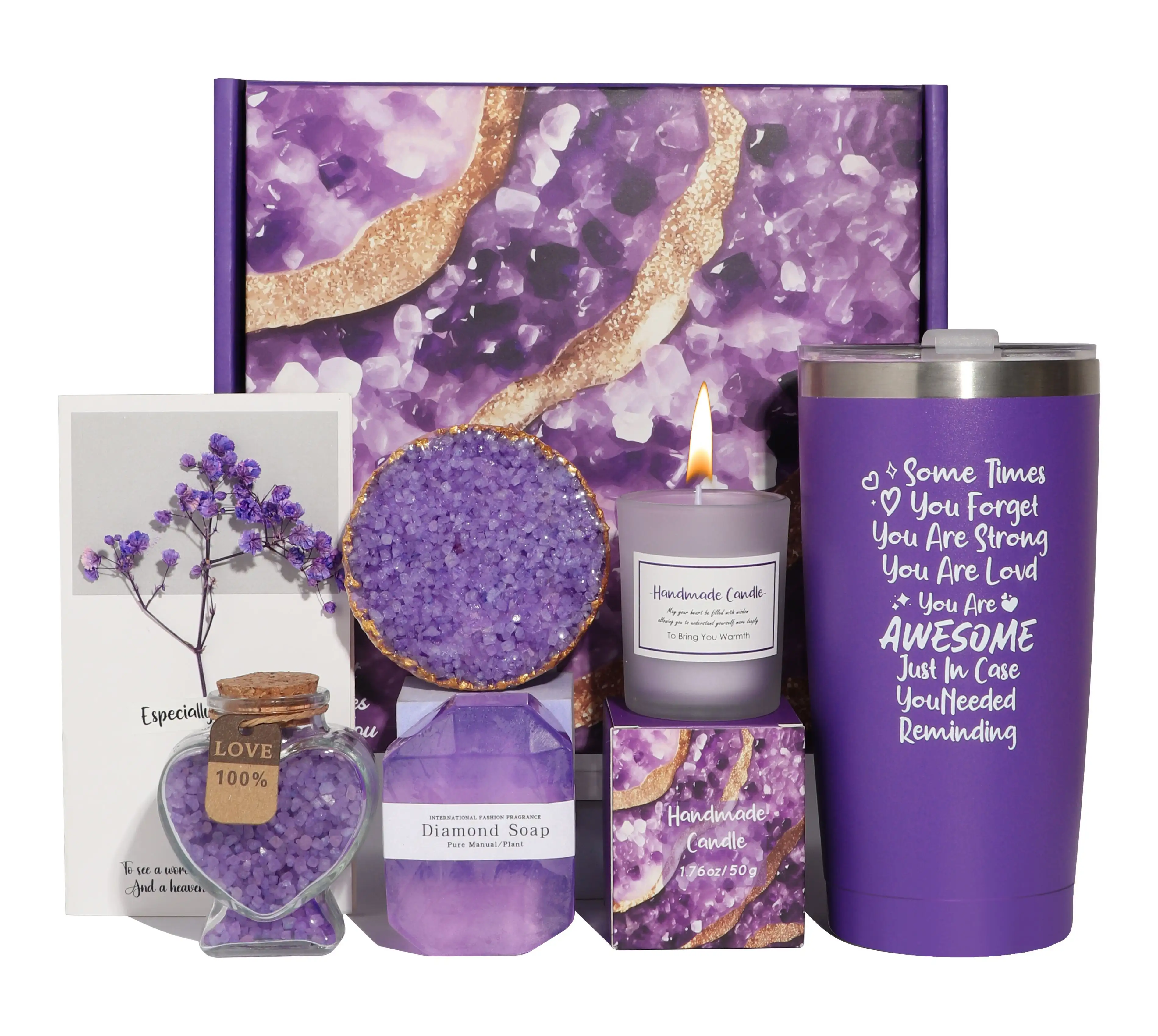 Il cestino Spa per alleviare lo Stress si rimetta presto al Set regalo regalo Regali di buon compleanno souvenir di nozze grazie regalo Set di colori viola