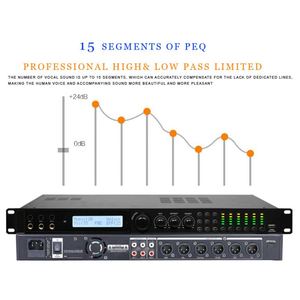 Procesador profesional Procesador de audio digital 2 entradas 6 salidas Señal LED Ecualizador Sistema de karaoke Procesador