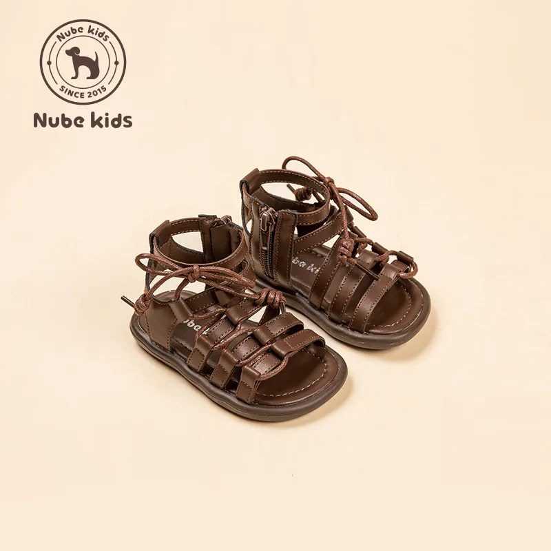 Zapatos romanos de moda de diseño único, sandalias de suela blanda para niñas, sandalias de Punta abierta para niños con cremallera