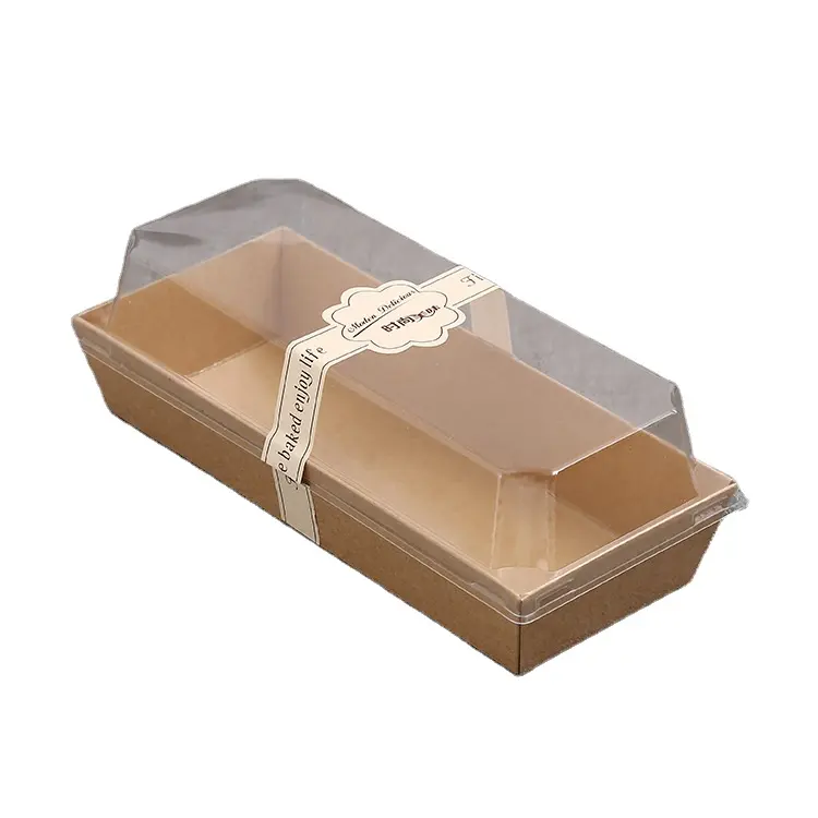 Kemasan Kulit Sapi Profesional Jendela Terbuka Kotak Kue Pastry Persegi Panjang Kreatif Antilemak Transparan Kotak Handuk Sandwich