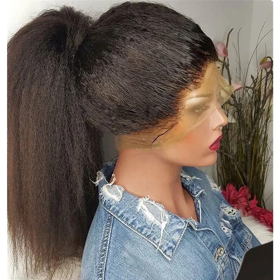 Brezilyalı bakire saç önceden koparıp doğal saç çizgisi 360 dantel peruk sapıkça düz at kuyruğu tam dantel peruk siyah kadınlar için
