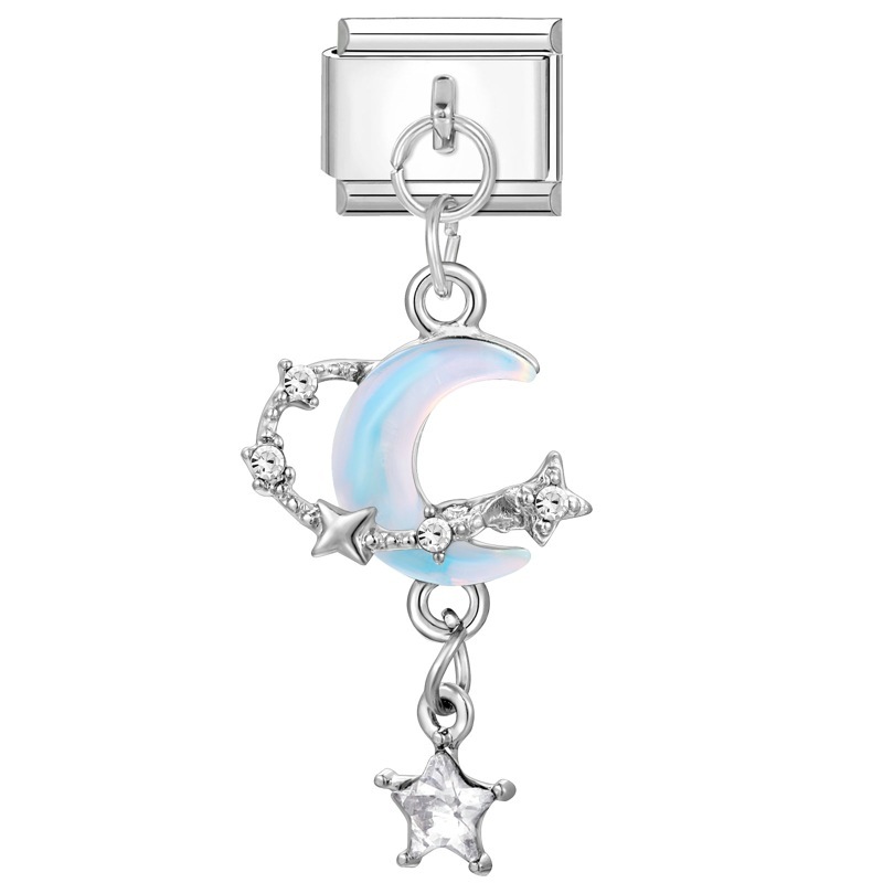 Pendentif fond en acier-pendentif lune bleue