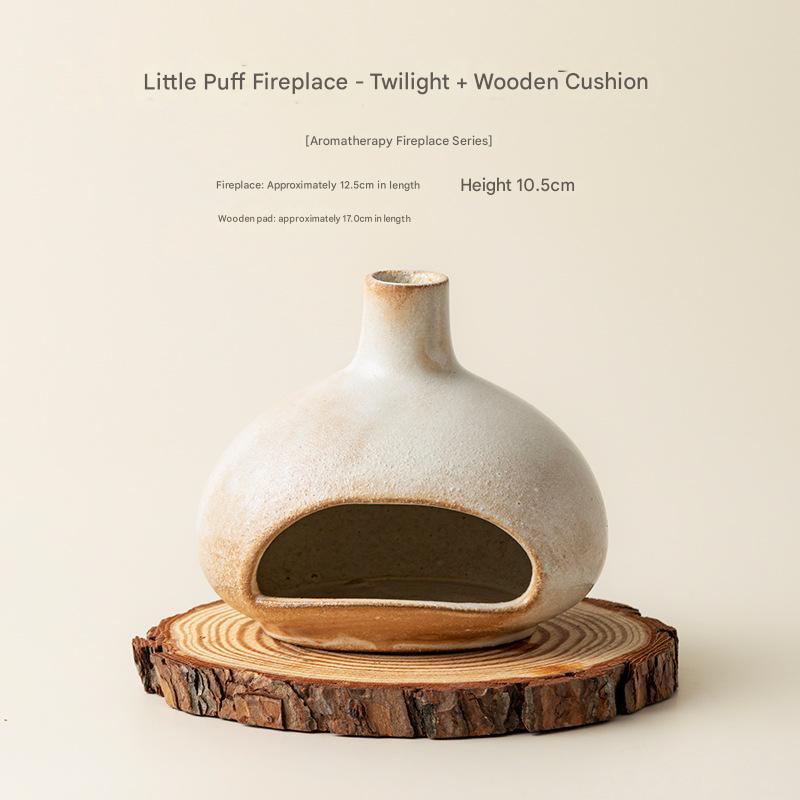 Small puff fireplace-twilight white-wooden mat