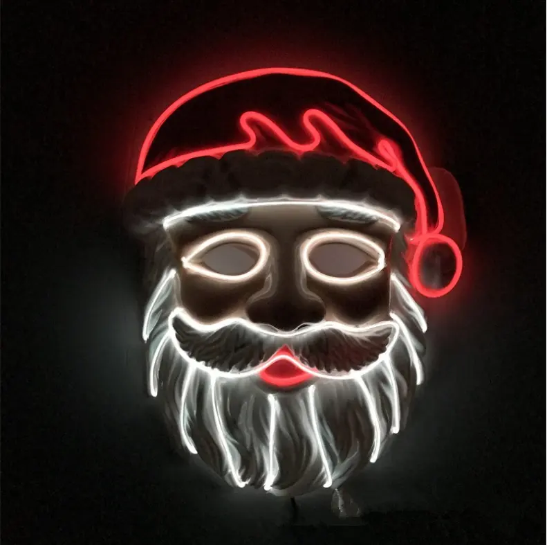 Mascarilla de Navidad para Halloween, máscara Facial con luz Led de Santa Claus, EL cable parpadeante para fiesta