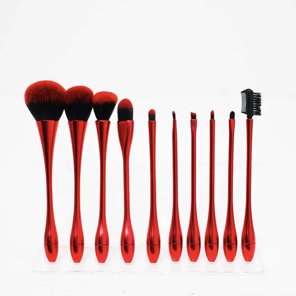 10 Stück Red Portable Travel Makeup Kosmetische Pinsel Sets Make-up Pinsel Set mit Fall Red Makeup Pinsel