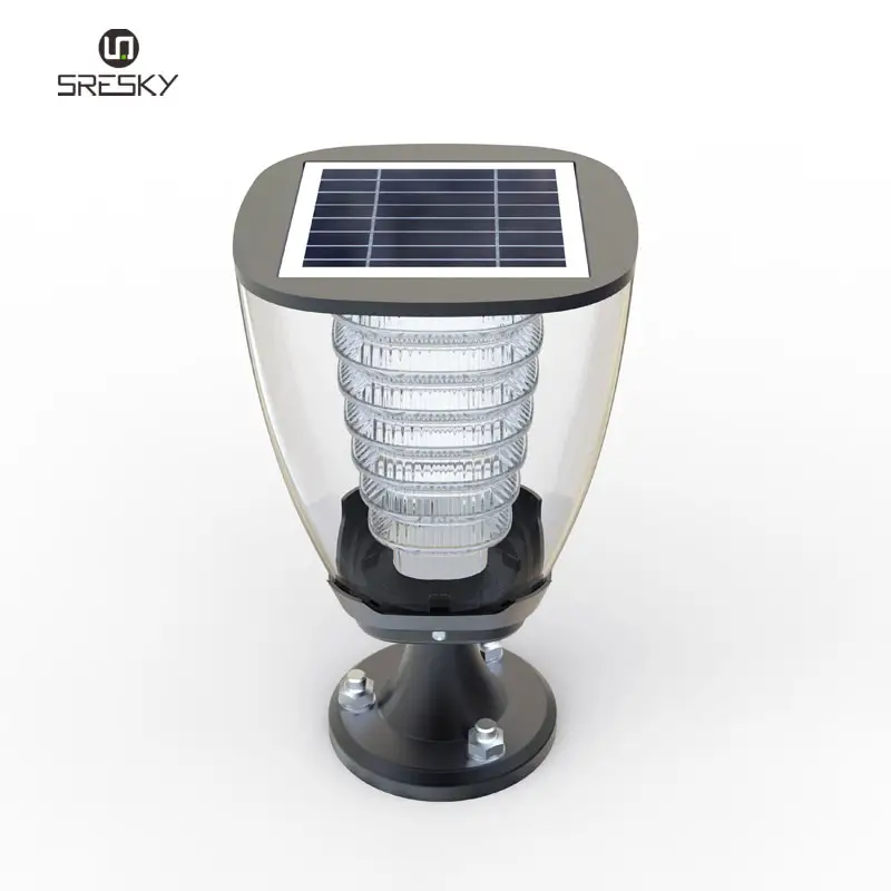 Sresky Hot Selling Hoge Lumen Solar Pijler Licht Lamp Decoratieve Tuin Led Outdoor Zonnepaneel Post Lichten