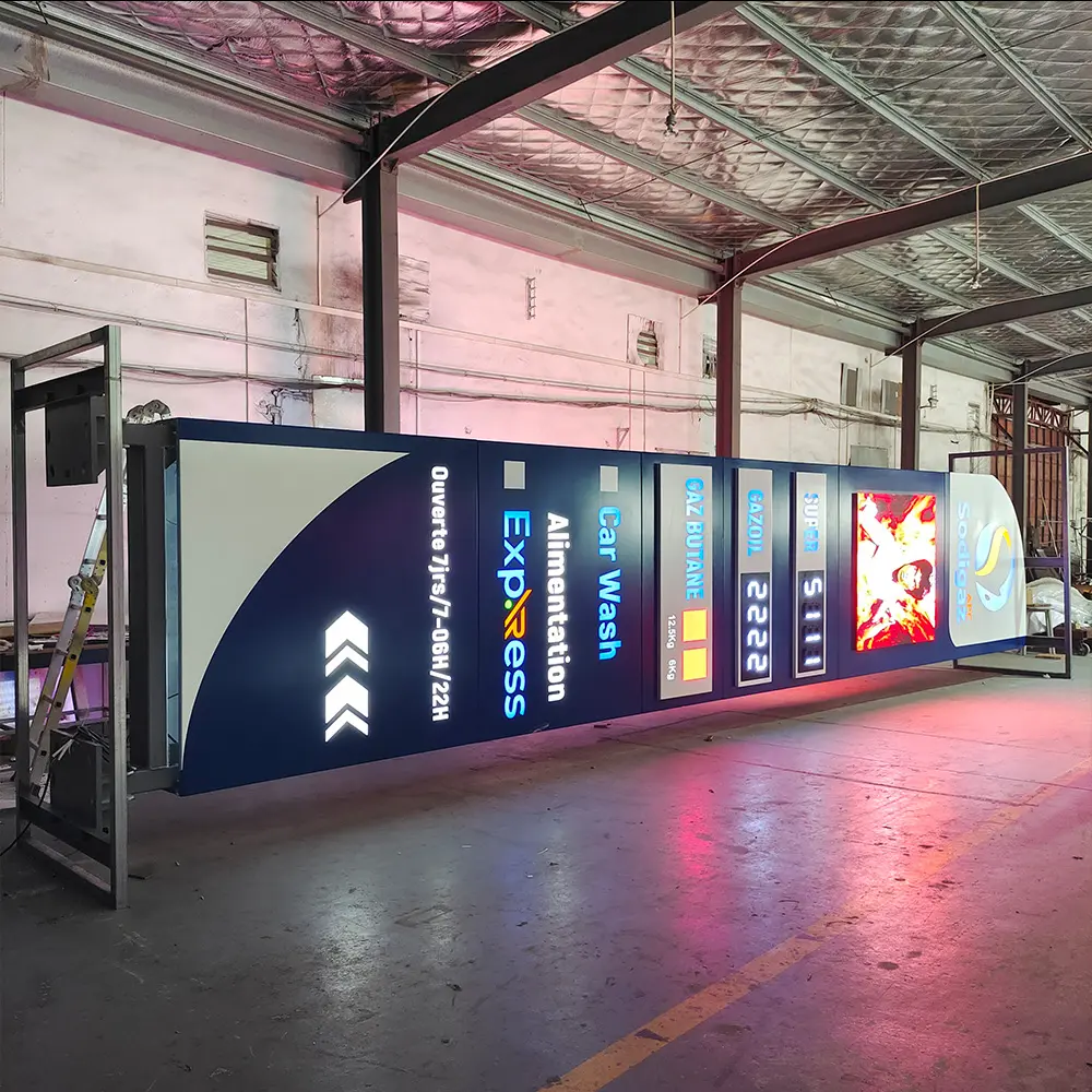 Iluminación Led personalizada para Estación de Servicio al aire libre, señal de poste 3D con pantalla Led