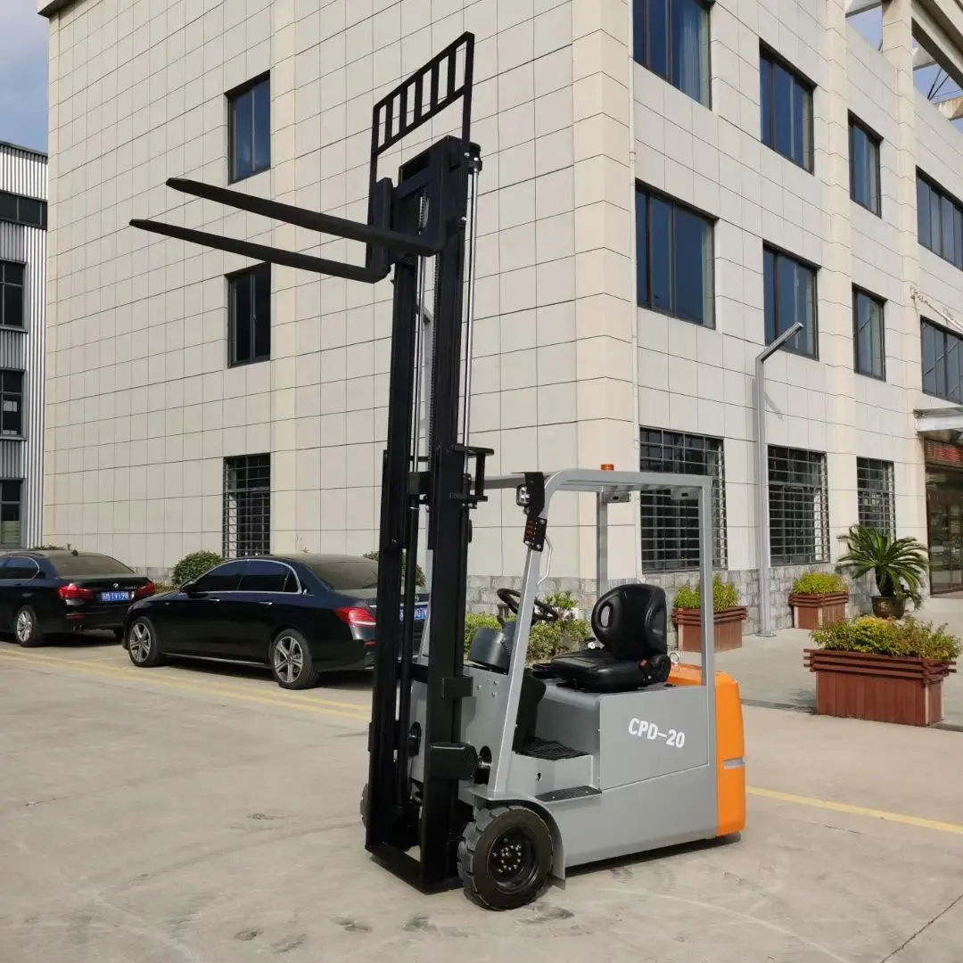 Forklift gudang 1ton 1.5 ton 3 roda truk angkat garpu listrik dengan baterai motor AC