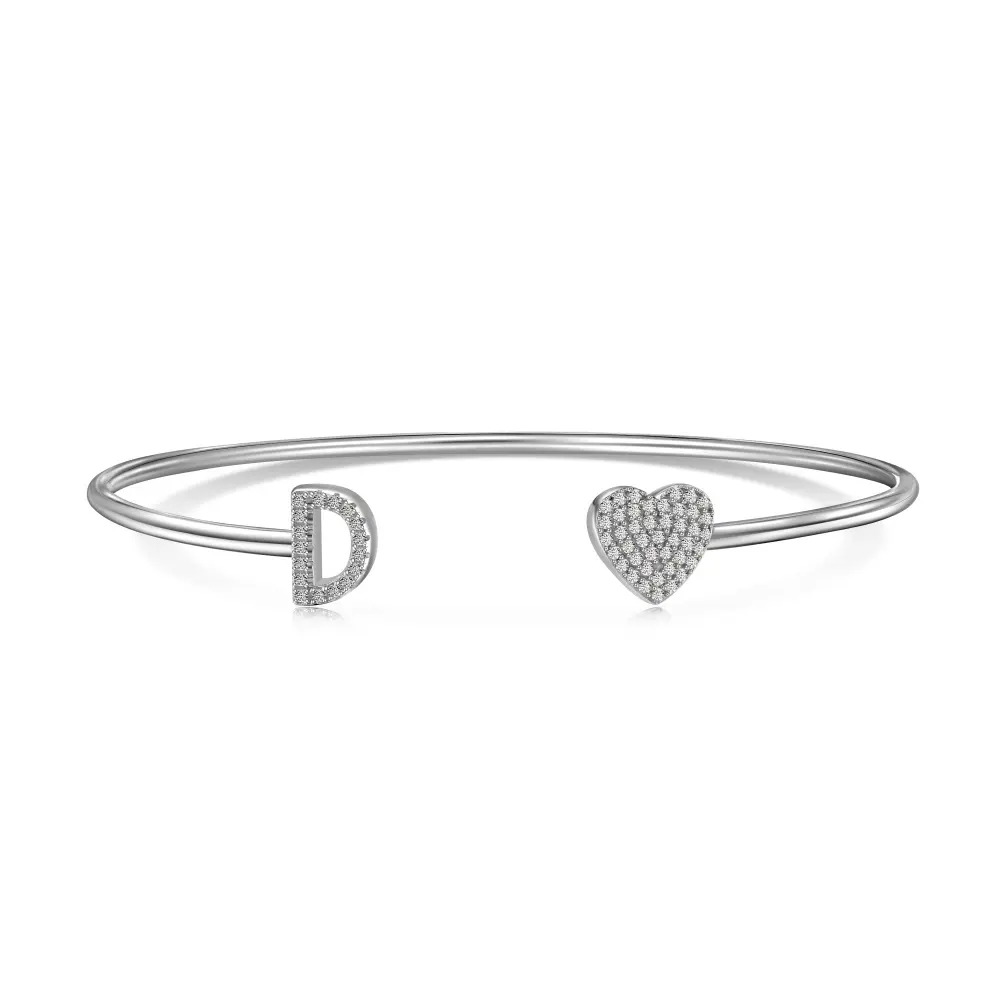 Dylam moda joyería fina alfabeto letra D brazalete y pulseras S925 plata delicada 5A Zirconia cúbica corazón amor brazalete abierto