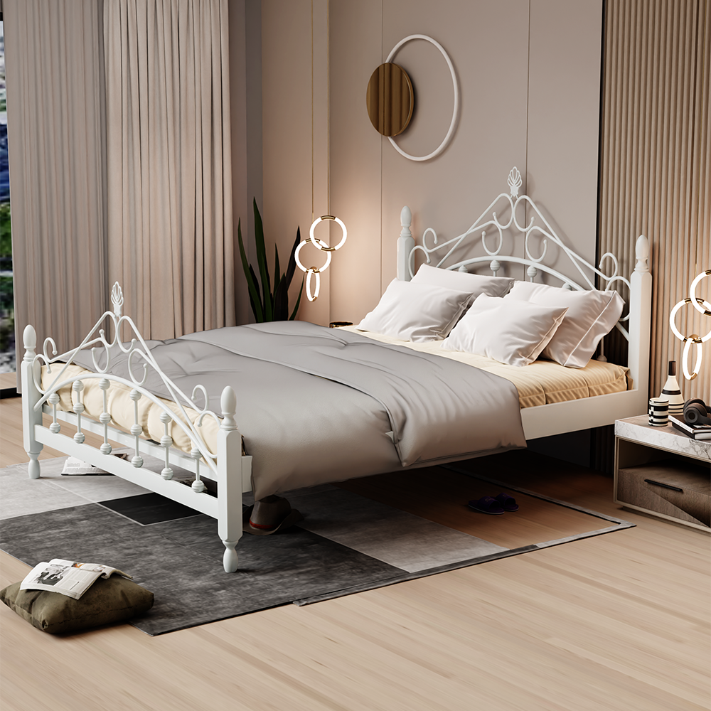 Lit Blanc à Pieds Hauts (Matelas Non Inclus)