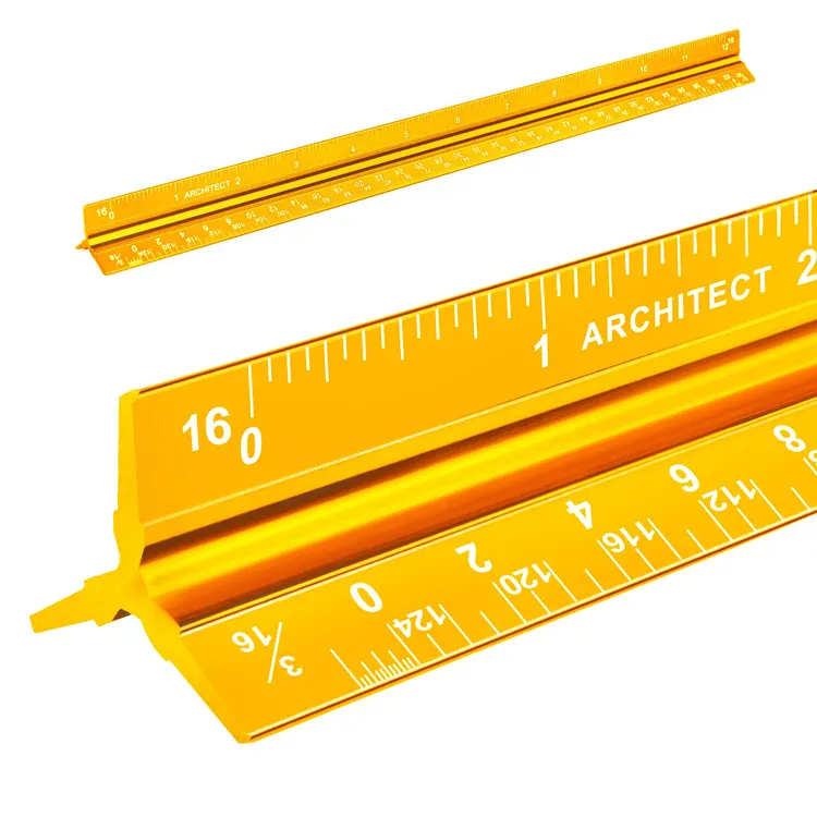 Accesorios de dibujo de diseño regla de Metal de aleación de aluminio de 30cm escala triangular arquitecto ingeniero regla técnica herramientas de medición