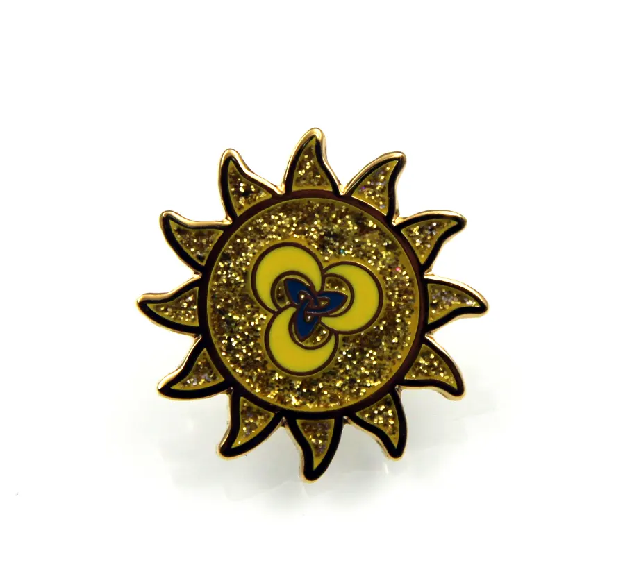 Supporto personalizzazione regali souvenir forma irregolare Design unico personalizzato con placcatura in oro glitter metallo lucido Pin distintivo