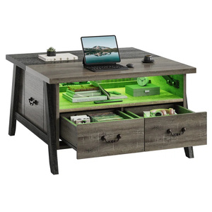 Mesa de centro multifuncional moderna, mesa de centro de elevación con acento de madera con luces Led y cajones de almacenamiento - Product Image 2