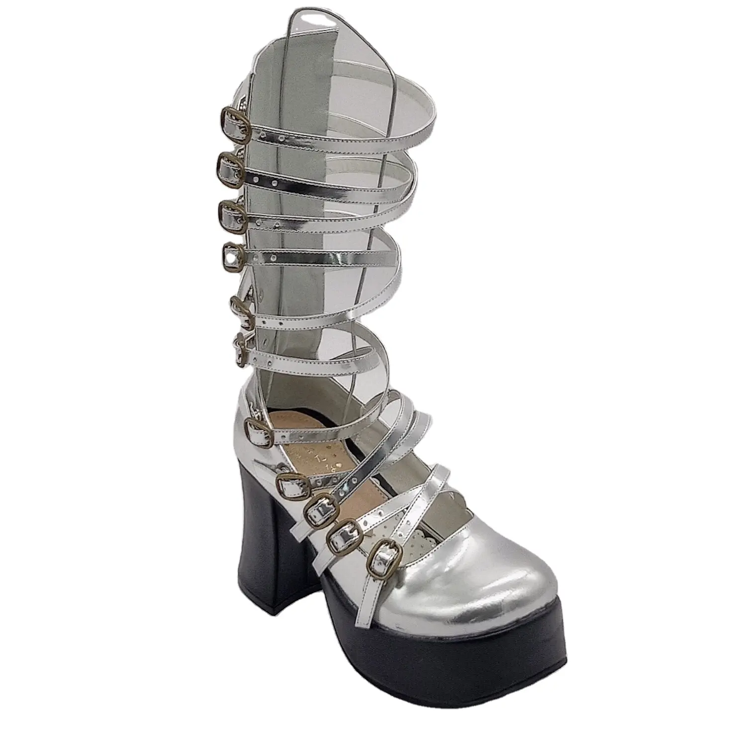 Antaina Outlet Handmade Platform Lolita Cosplay Gothic Punk Mid-Calf Boots Hollow Super High Heel Women Shoes