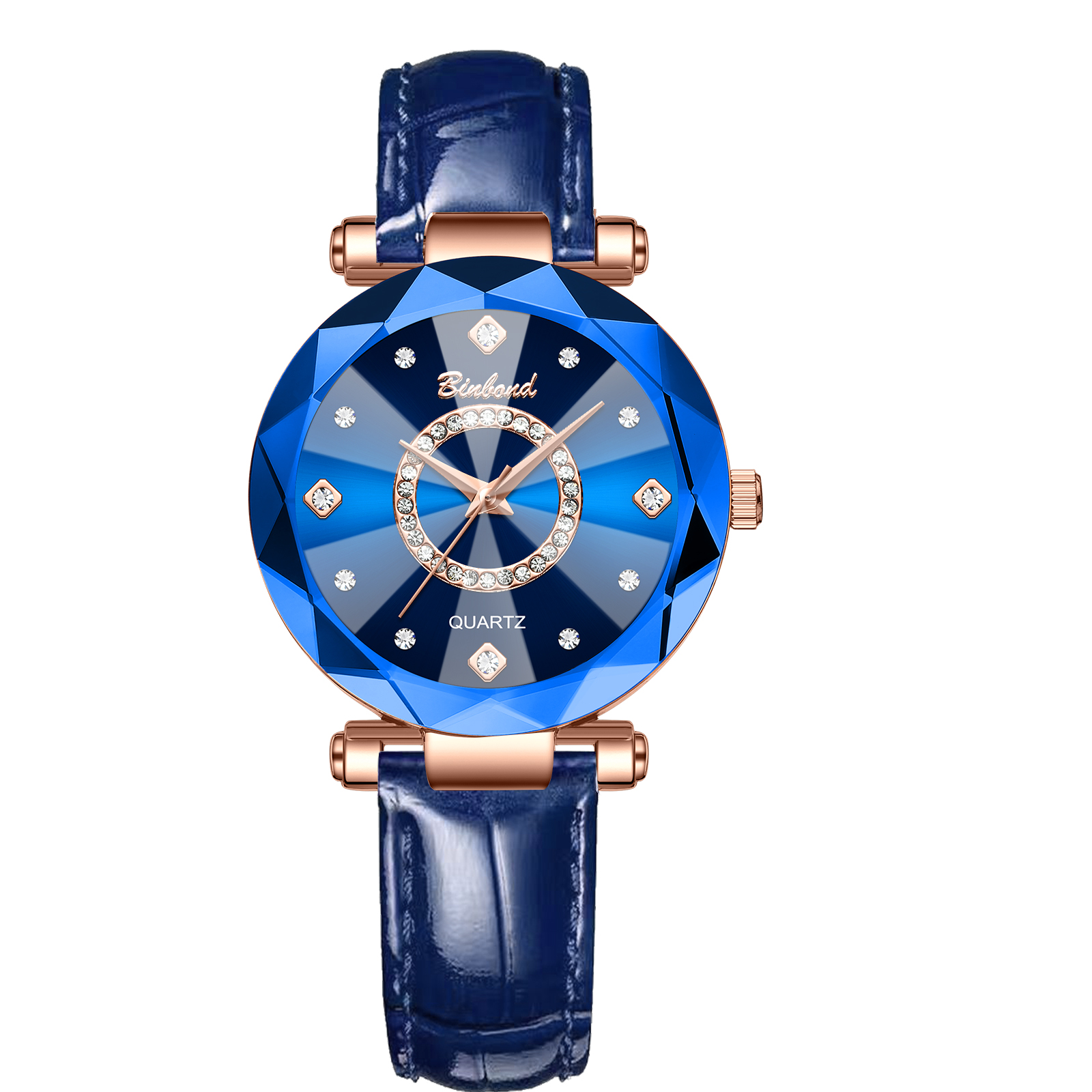 Blue leather-rose gold-blue glass-blue face