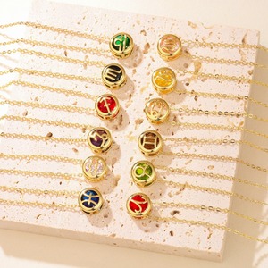 Designer Double-hollowed Multicolored Zircon <strong>12</strong> Constellations Circular Pendant Collarbone <strong>Chain</strong> Monthly Gift Giving Energy - Product Image 1