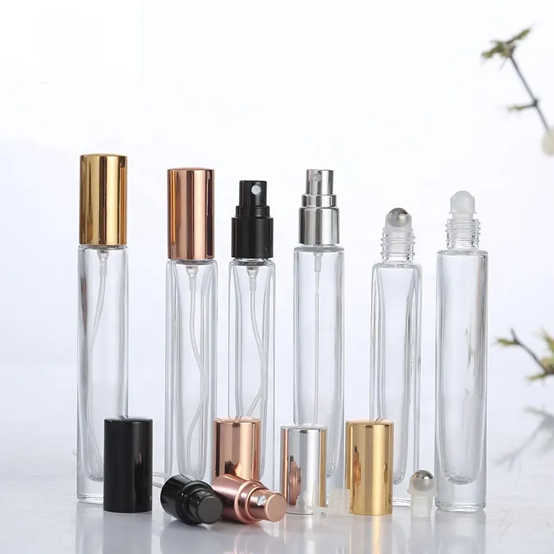 Schroef Pomp Spuit Roll On Glazen Fles Essentiële Olie Vierkante Ronde 10Ml Parfum Glazen Fles Met Zwart Zilver Goud pomp En Deksel