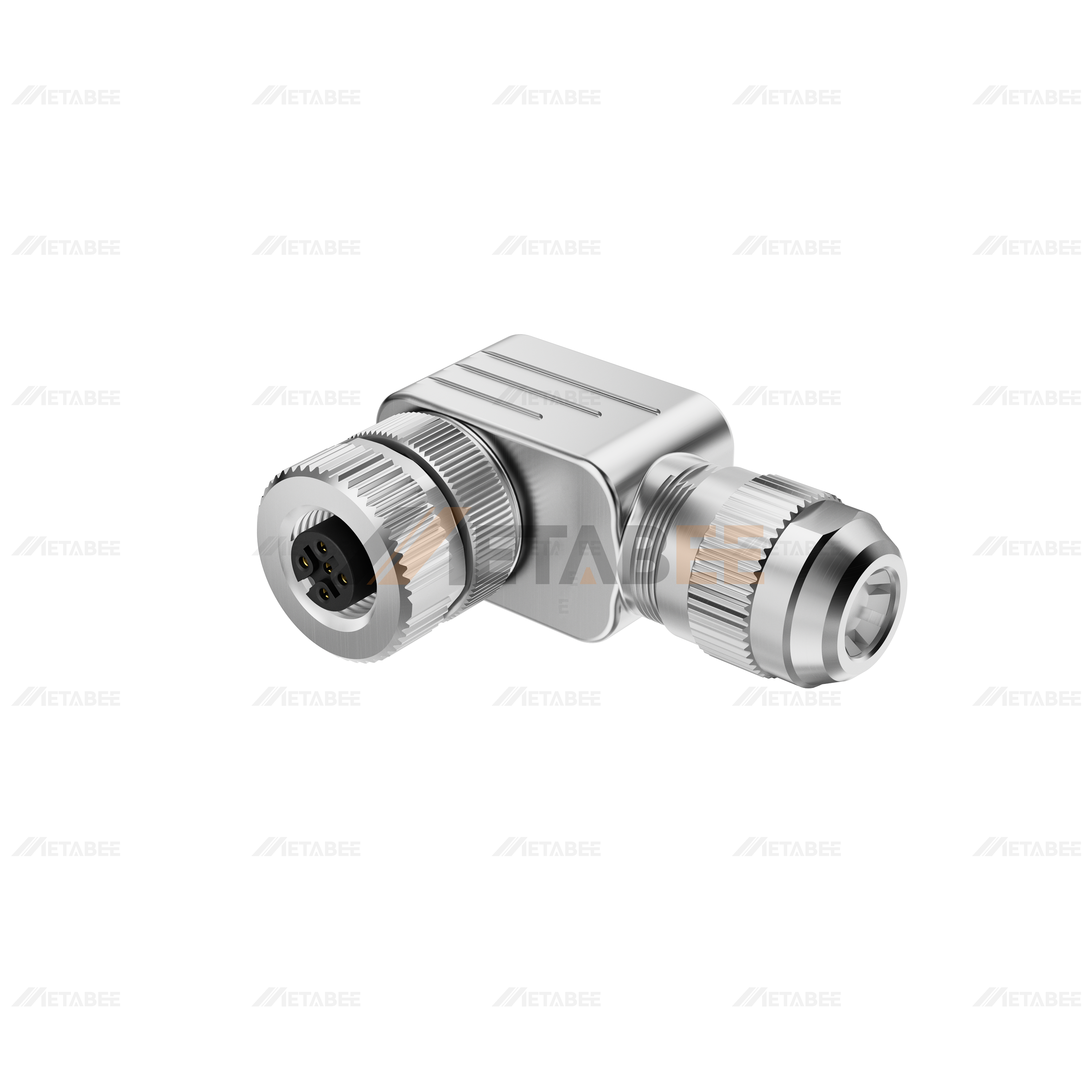 M12 Female Right Angle Metal Field Attachable Screw