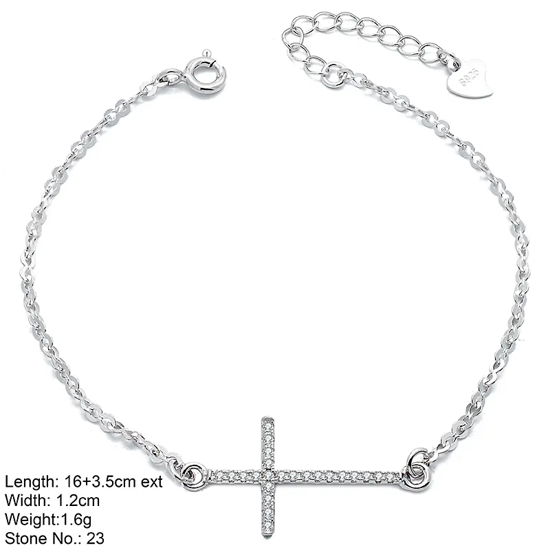 Pulseira de prata esterlina 925 pura, joia personalizada diy cruz pulseira feminina joia tendência quente religiosa