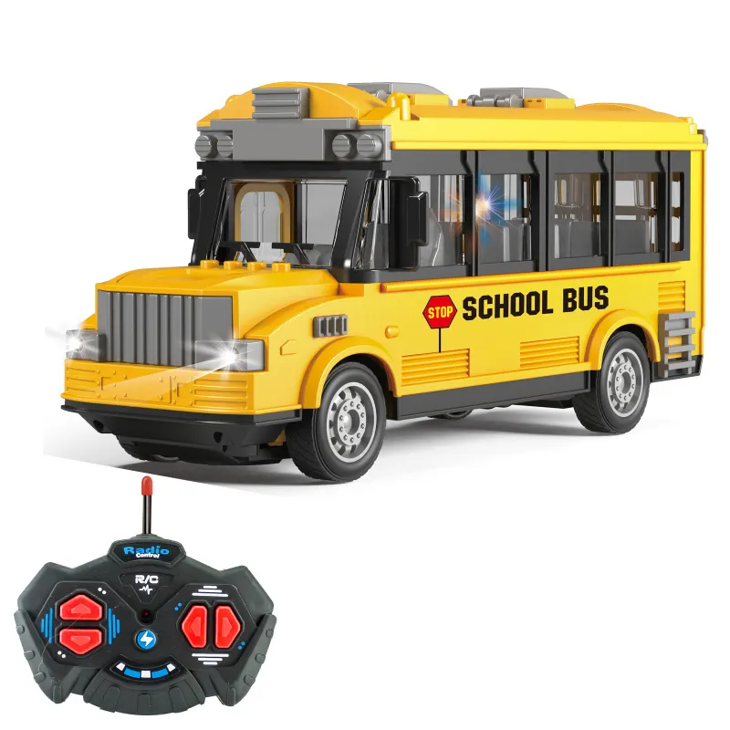 MJ TOYS-vehículo de juguete de plástico con Control remoto para niños, vehículo de juguete de plástico con sonido ligero, 1/30 canales, autobús escolar