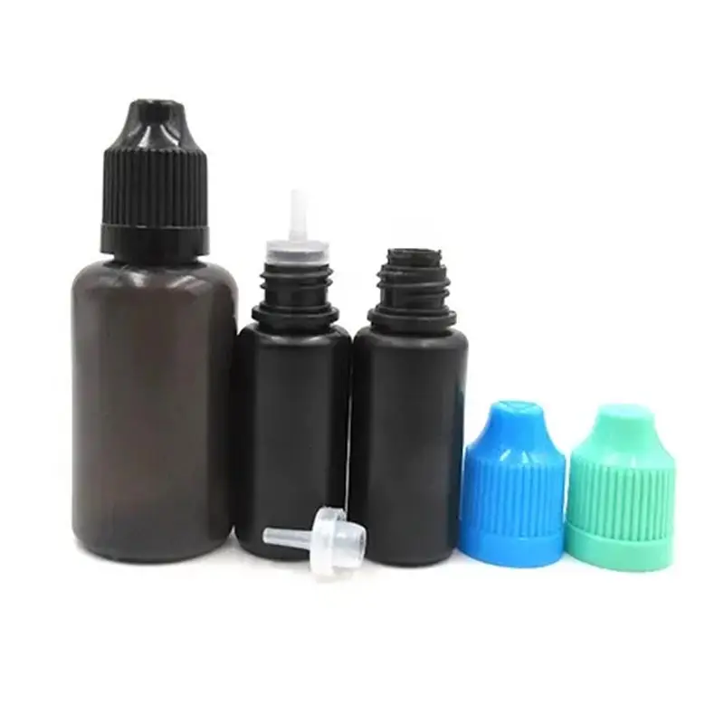 Materiale PE 10ml 30ml 60ml nero morbido spremere plastica goccia bottiglia di liquido vuota con tappo CRC