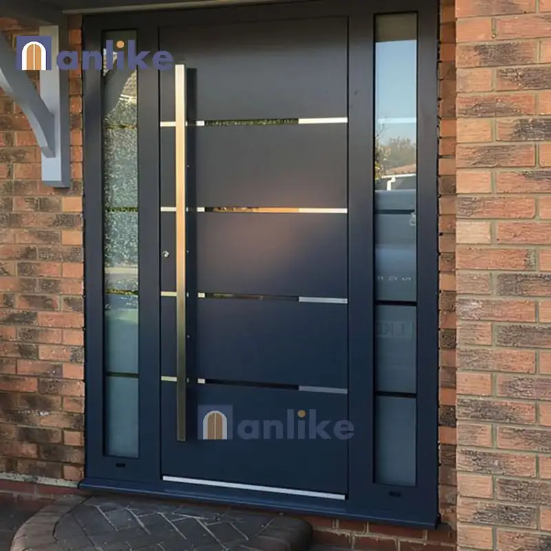 Anlike Porte d'entrée principale de haute qualité Porte de sécurité résidentielle moderne en aluminium et acier inoxydable