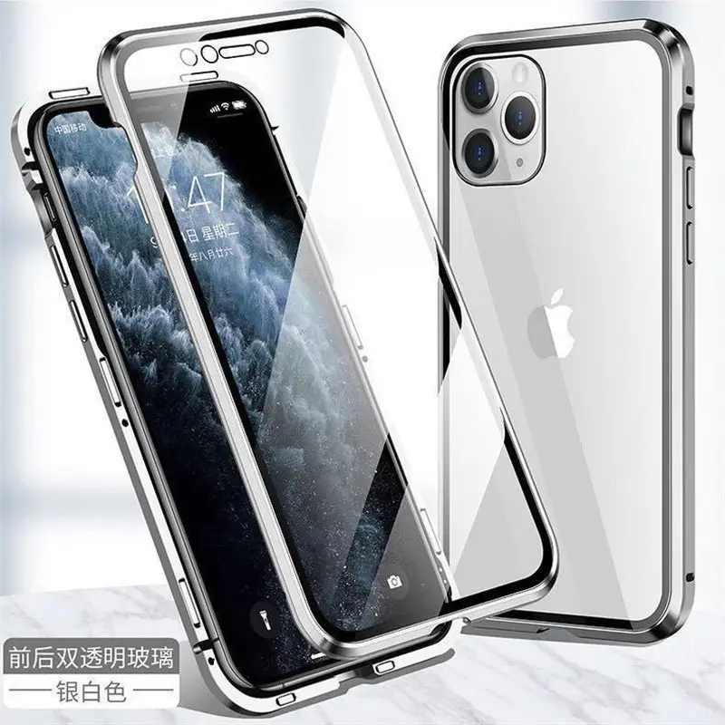 2023 novo modelo de metal + vidro temperado capas do telefone magnéticas para o iphone 14 13 plus pro max case