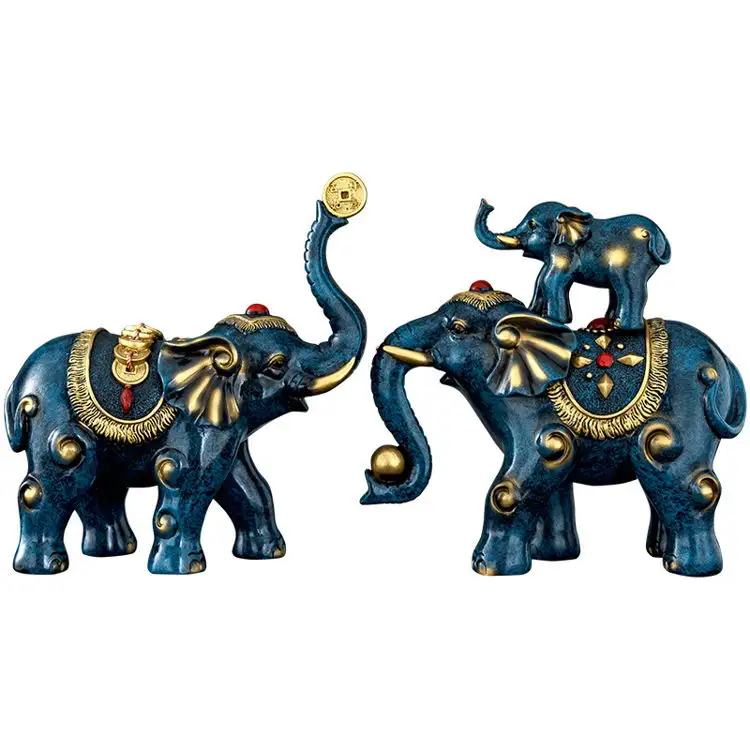 Ornamenti all'ingrosso della decorazione della casa di Fengshui 2021 Lucky Elefantes De Resina Home Office Desktop Elephant Statue Figurine