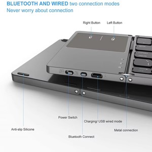 Mini teclado inalámbrico BT recargable con panel táctil Interfaz USB Trackpad plegable para múltiples dispositivos, para Pad y Tablet - Product Image 3
