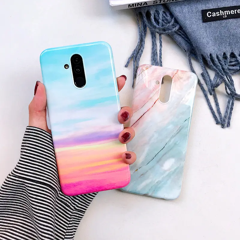 Funda trasera lisa y brillante de TPU para teléfono móvil, carcasa lujosa de mármol para Huawei P20 P30 pro, Nova 3i 4e