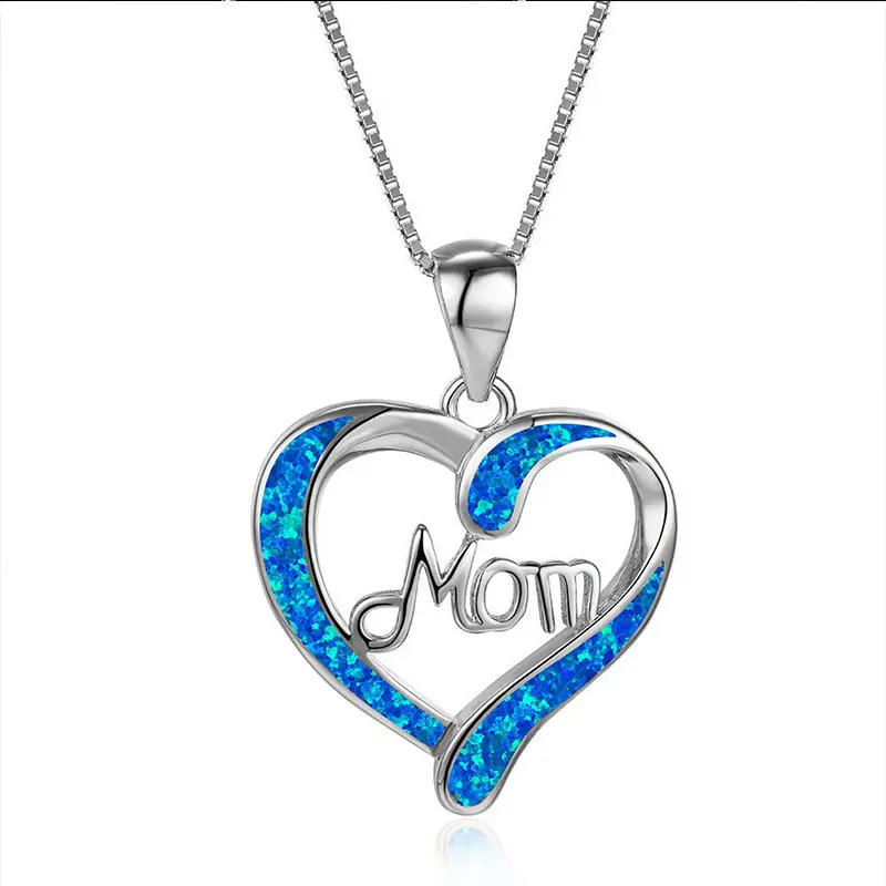 Collar con colgante en forma de corazón de amor para madre, colgante de corazón de oro rosa plateado con letras Mom, regalo del Día de la madre, joyería