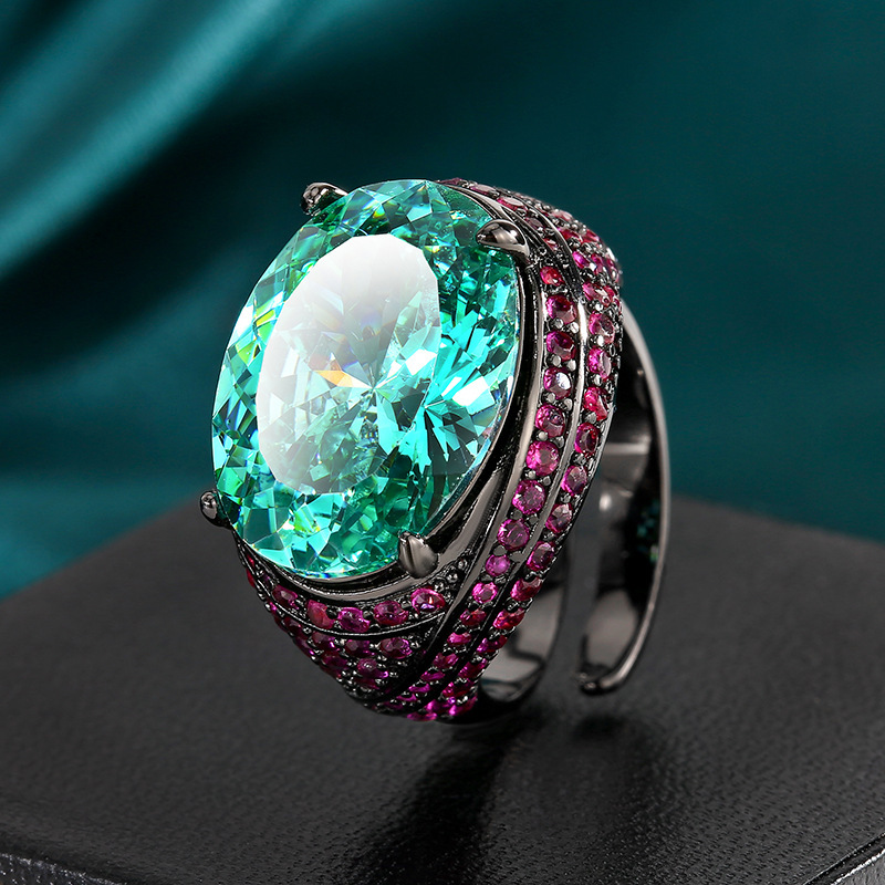 adjustable size Black gold Parra green ring