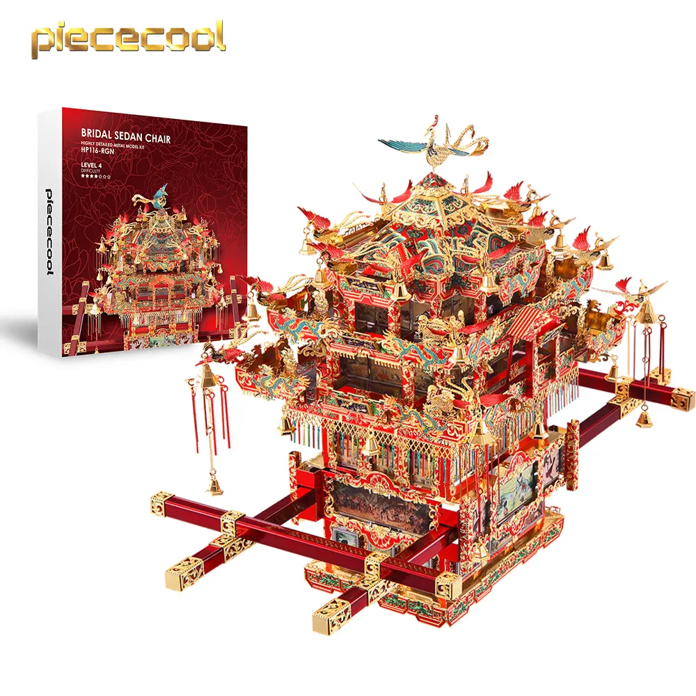 Piececool-rompecabezas 3D de Metal para adultos, accesorios de boda de estilo chino, modelo de silla sedán nupcial, manualidades, DIY
