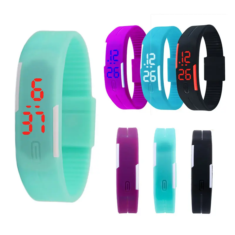 Pulseira de borracha de silicone unissex, pulseira de led relógio de pulso digital touch screen pulseira de led relógio esportivo