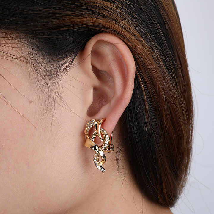 CZ Diamond Twisted Knot Clip-on Earrings Abstract Jewelry Statement Women Ear Accessories One-stop Custom Wholesale Price
