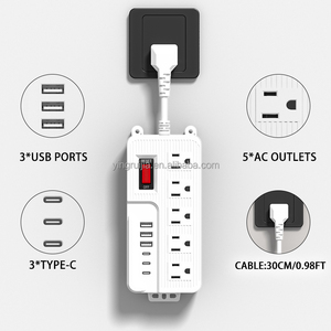 带过载保护和主开关的美国电源板。5个插座3个USB A和3个u USB C。短电缆设计电源插座 - Product Image 5