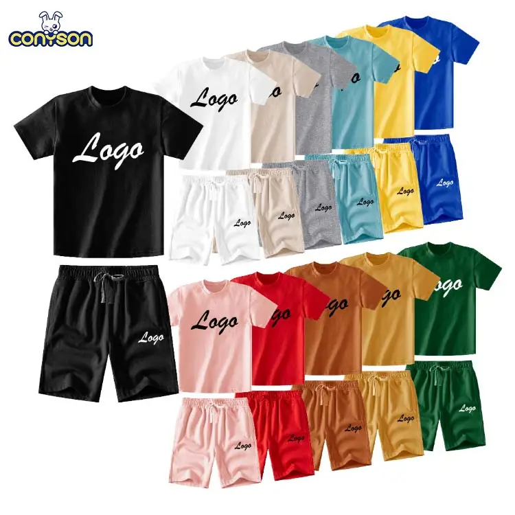 Conyson Conjunto de Shorts Barato para Crianças Corredores de algodão 2023 2 Peças Logotipo personalizado Multicolorido Roupas de Verão para Bebês Meninos