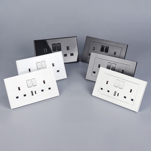 Black Glass 3.1A Wall Switch <strong>Socket</strong> Panel,universal Dual Electrical <strong>Socket</strong> 146 <strong>Three</strong> Hole A+C <strong>with</strong> Switch - Product Image 5