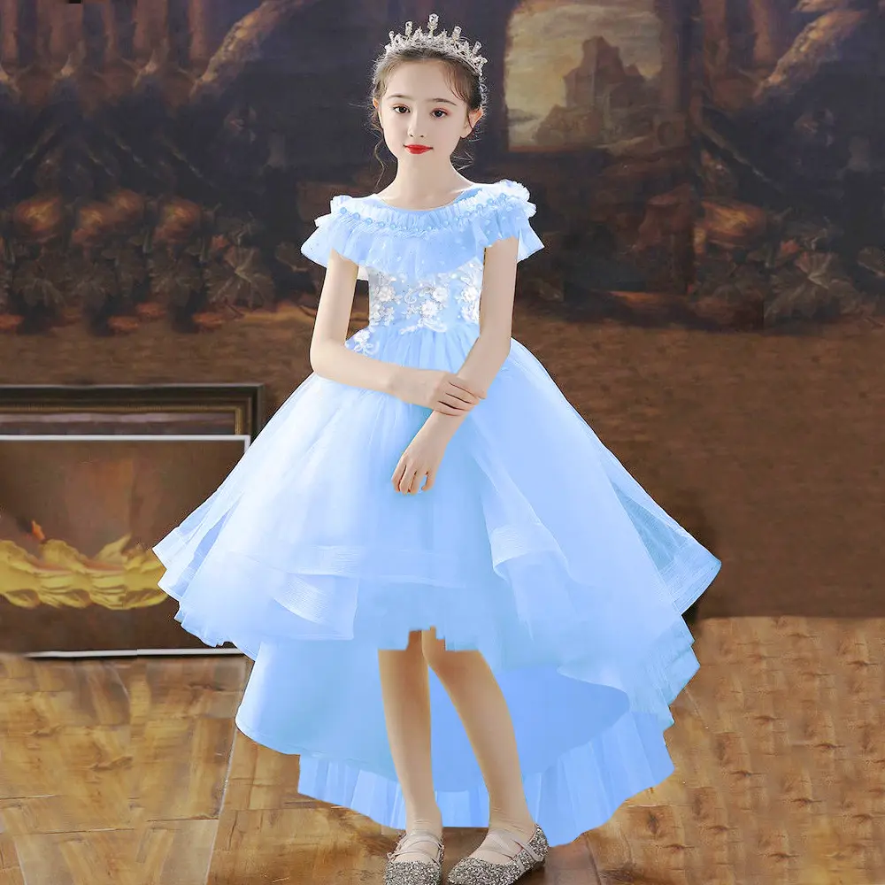 9233 estate bambini Flower Girls abito da sposa maniche corte Puffy Performance Party Wear Princess Dress