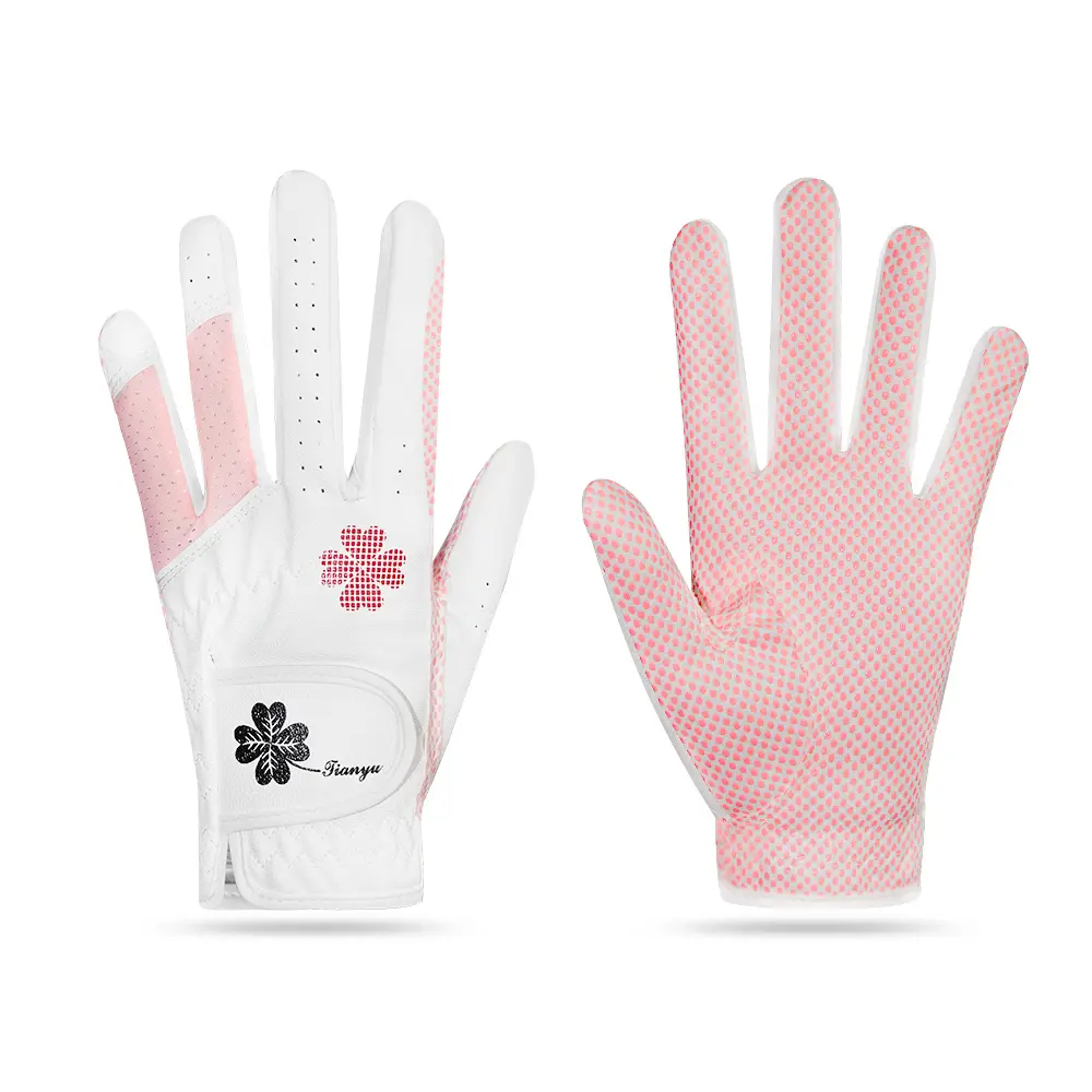 Sarung tangan Golf kulit lembut antiselip uniseks, sarung tangan Golf tangan kanan kiri antiselip Logo kustom bahan Suede nyaman bersirkulasi lembut merah muda