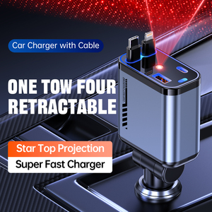 ที่ชาร์จในรถยนต์แบบพับเก็บได้4-in-1รุ่นใหม่พอร์ต USB Type-C พร้อมที่ชาร์จไฟเร็วมากสำหรับ Apple Huawei Samsung ฯลฯ - Product Image 6