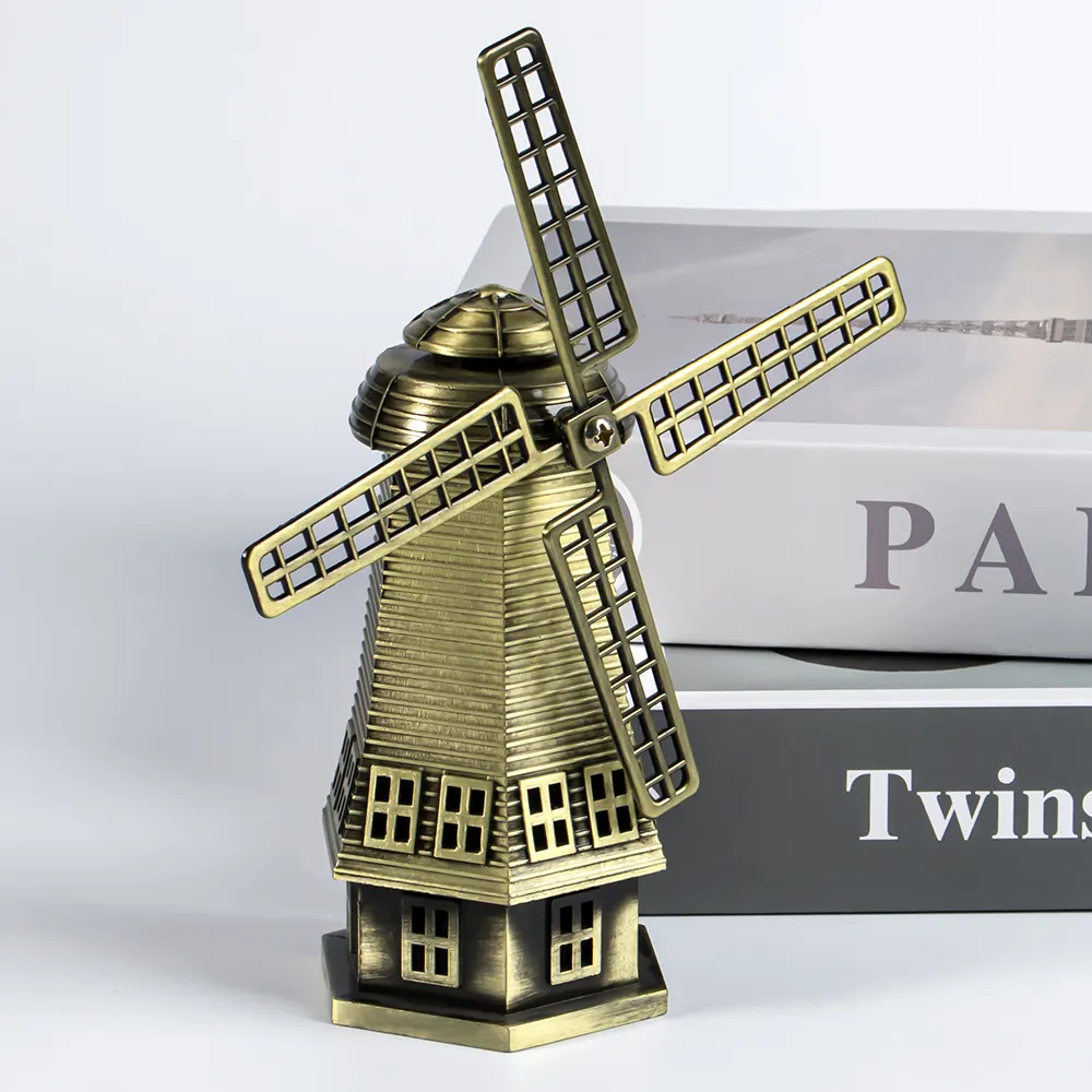 Modello di mulino a vento in metallo 3D souvenir turistico personalizzato olandese per la decorazione domestica